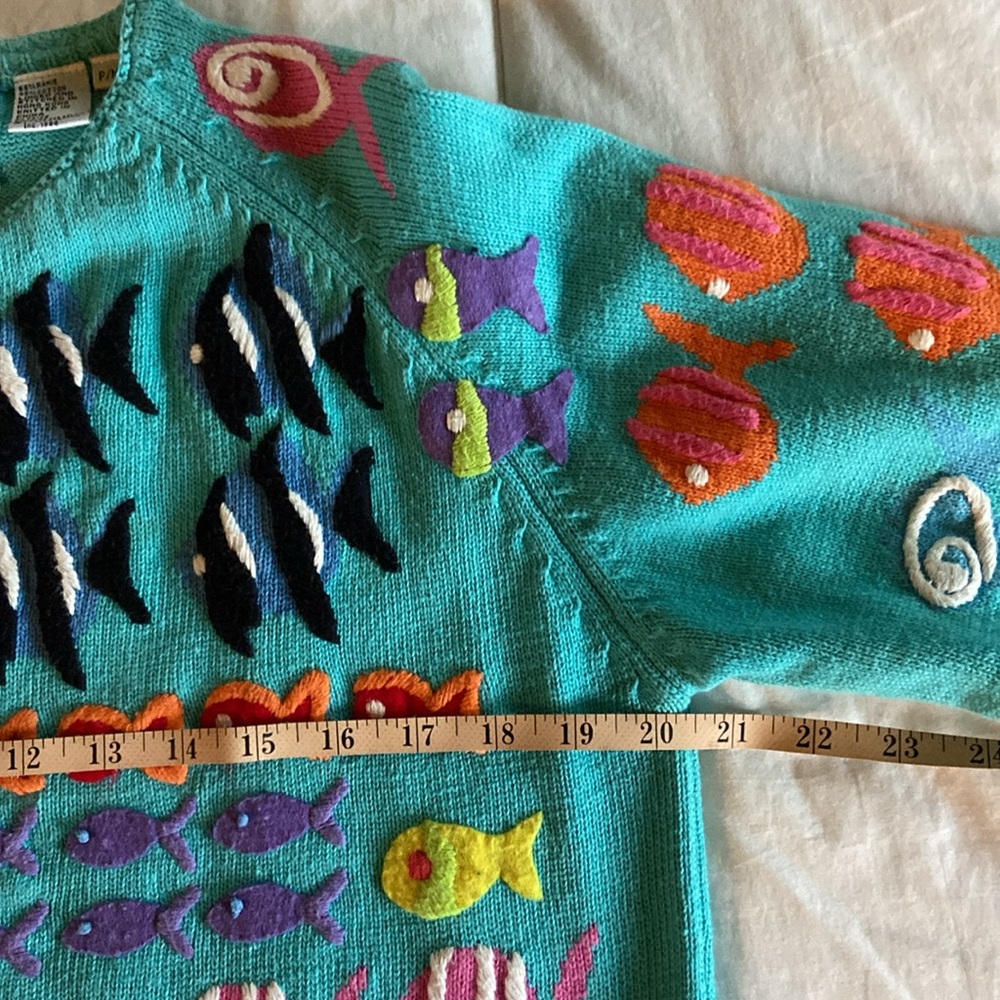 VINTAGE MICHAEL SIMON CROPPED FISH SWEATER SIZE P/M RARE FIND - Picture 6 of 9